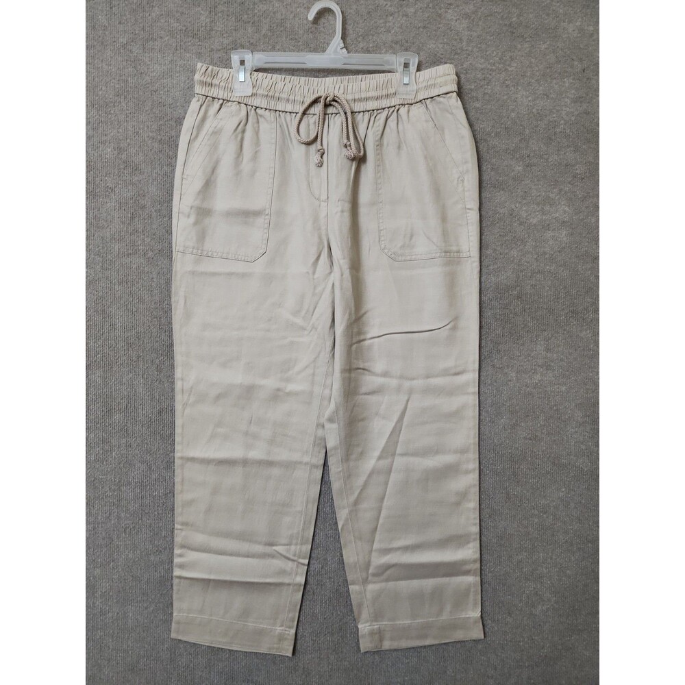 Talbots Tencel Linen Pants Womens L Petite Beige Pull On Drawstring NEW